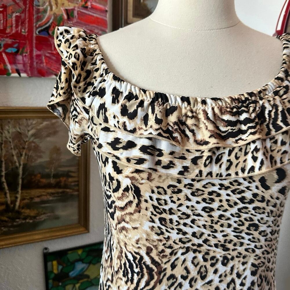 Essentials Milano Brown Leopard Print Blouse Top - image 2